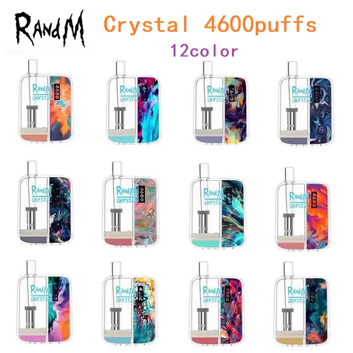 

Newest Original RandM Crystal Disposable E cigarettes 4600 Puffs 10ml Pre-Filled Pods 12color With Mesh Coil Rechargeable Vape