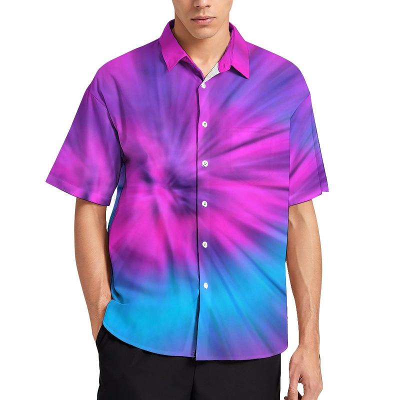 

Men's Casual Shirts Tie Dye Rainbow Beach Shirt Blooming Colors Mens Stylish Blouses Summer Short-SleeveMen's, Style-18