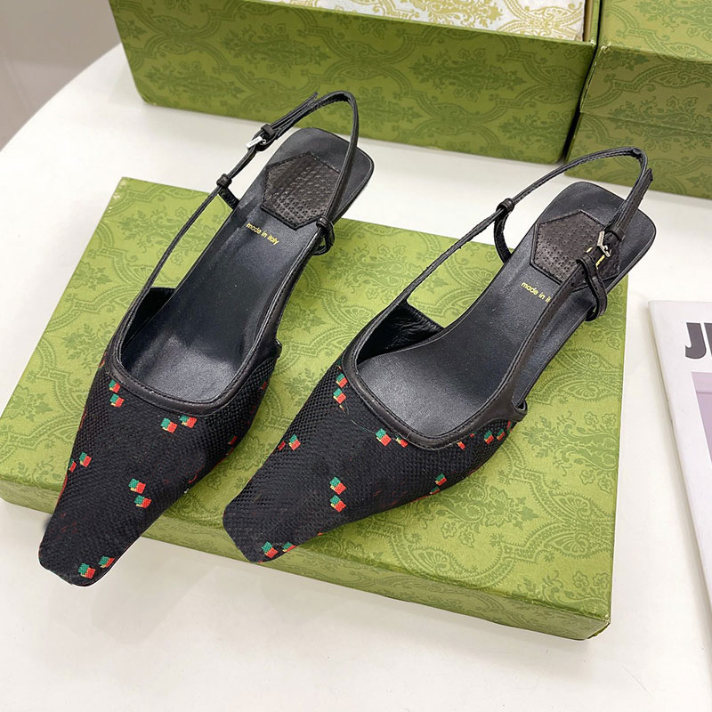 

Women Heeled Shoes Embroidery Rhinestone Sheepskin Lining Sandals Square Toe Genuine Leather Sole Buckle Dress Shoes Vintage Versatile Party Dating Working