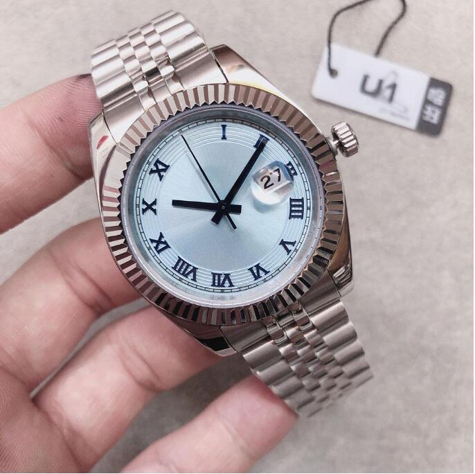 

U1 ST9 Blue Roman Dial Watch Fluted Bezel Datejust Automatic Movement 41MM Men Watches Stainless Steel 126333 Wristwatches, Water proof 50m
