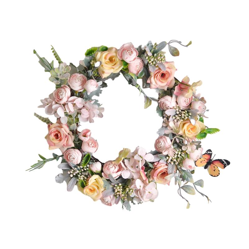 

Decorative Flowers & Wreaths For Front Door Artificial Flower Wreath Home Decoration Light Color Fake Garland Round Floral Hangings, Pink