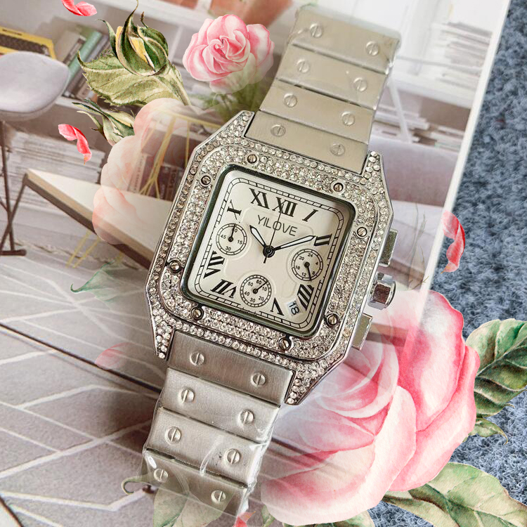 

Ice Out Diamond Shiny Men Women Watch Hip Hop Style Square Square Fashion Quartz Movement Clock Stainless Steel Skeleton Wristband Wristwatch, As pic