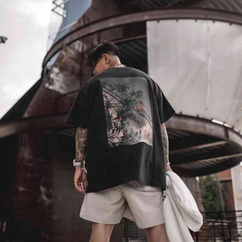 Fashion Essentials Designer t shirts Unisex Men's T-shirts Fog Double Line Brand Flower Short Sleeve T-shirt High Street Loose Versatile Cou