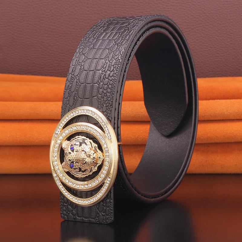 

Belts High Quality Golden Tiger Buckle Grain Retro Men Genuine Leather Waist Strap 3.8cm Wide Cintos Masculinos, Black