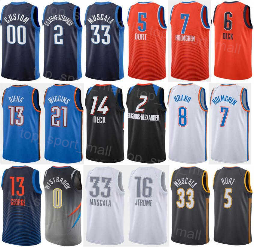 Print Men Youth Basketball Shai Gilgeous-Alexander Jersey 2 Luguentz Dort 5 Darius Bazley 7 Mike Muscala 33 Jeremiah Robinson-Earl 50 Josh Giddey 3