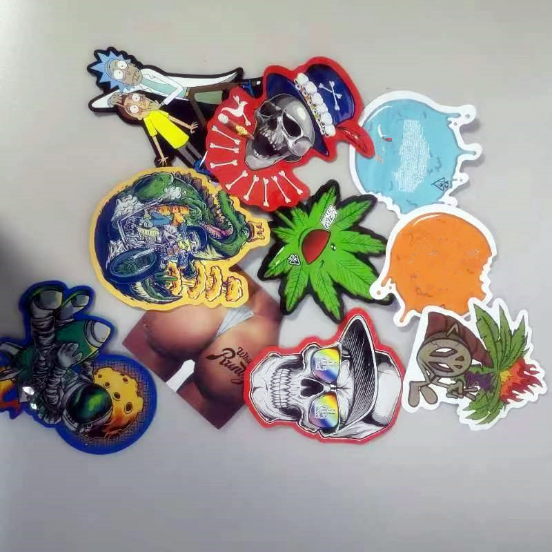 

New Empty irregular shaped mylar bags resealable zipper custom printed backpack boyz 33 ONE UP white runtz Super Lemon payd Alien Jokes Up