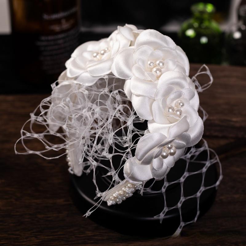 

Headpieces Satin Flower Hair Bands Camellia Large Grid Bridal Women Styles Wedding Accessories.Headpieces
