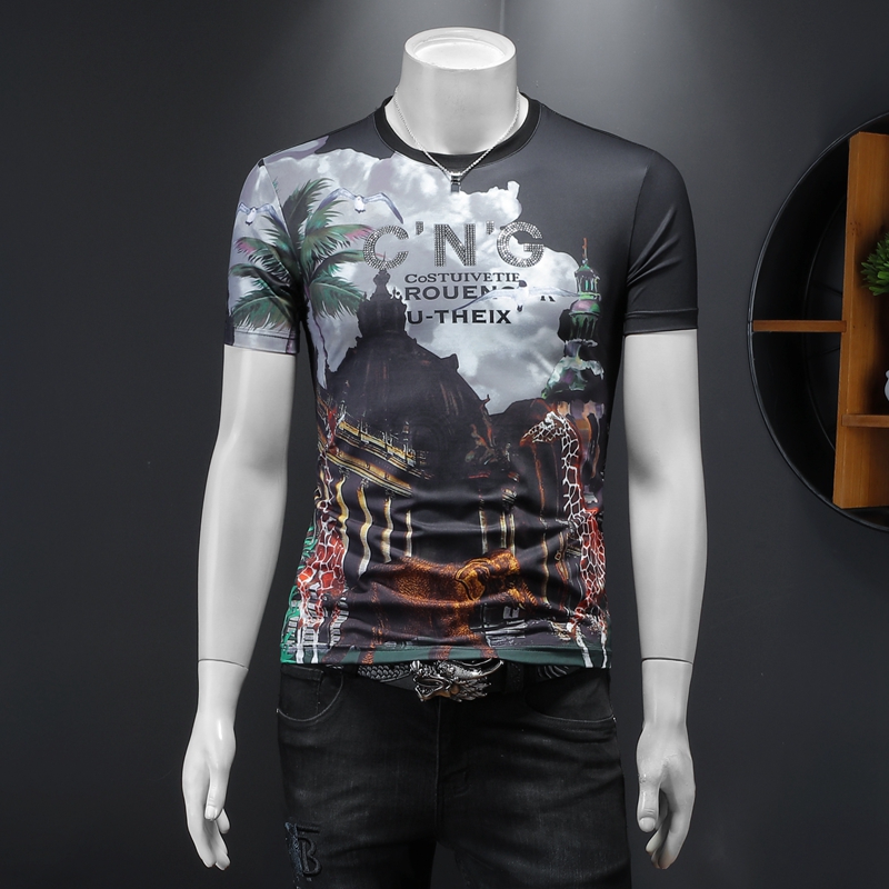 

2022 summer printing new men's tops short-sleeved T-shirts round neck trend Korean version fashion casual all-match bottoming shirts, Extra amount
