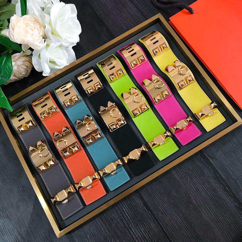 

high quality rivet genuine leather collier bracelet for women multicolor