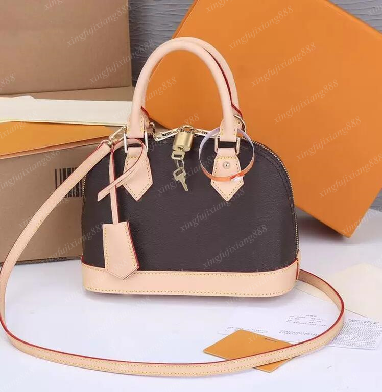 

Hight Quality Alma BB PM 25cm Shell Bag Women Shoulder Crossbody Bags Designer Handbags Leather Water Ripples Totes Single Strap Lady Luxury Purses, Brown flower