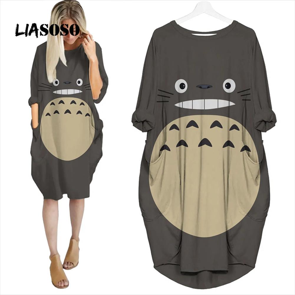 

Anime Totoro Dress 3d Printing Girls Street Interesting Fashion Trend Wild Loose Long Sleeve Over The Knee Womens, Qaaa14670
