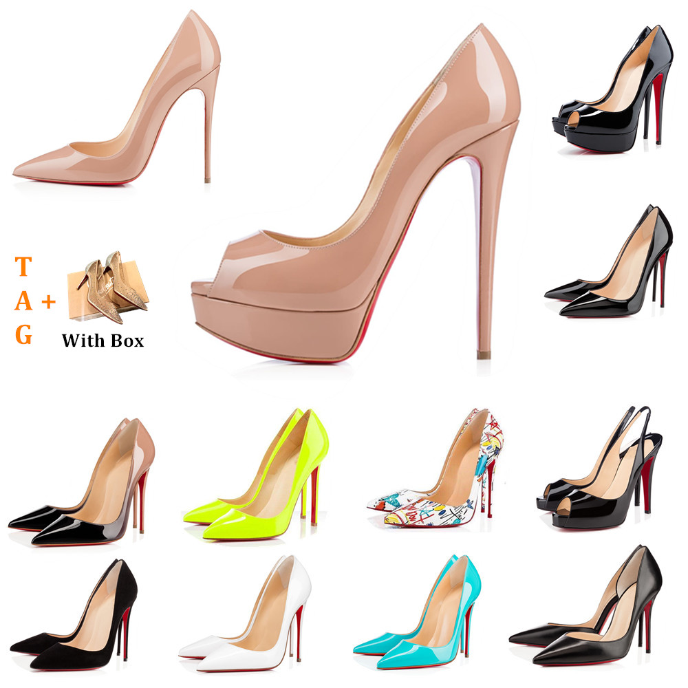 

Top Quality Brand Women Shoe Red Bottoms High Heels Sexy Pointed Toe Reds Sole 8cm 10cm 12cm Pumps Wedding Dress Shoes Nude Black Shiny 0010181, 40
