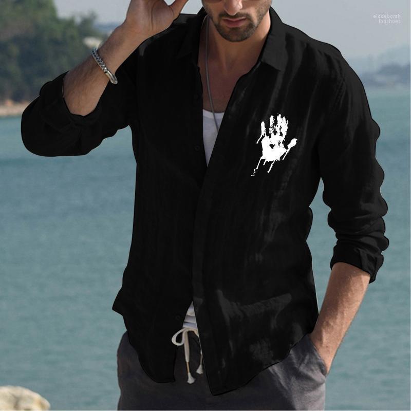

Men' Casual Shirts Mens Fashion Simple Cotton And Linen Small Print Lapel T Shirt Long Sleeve Top Pack Of MenMen' Eldd22, Black