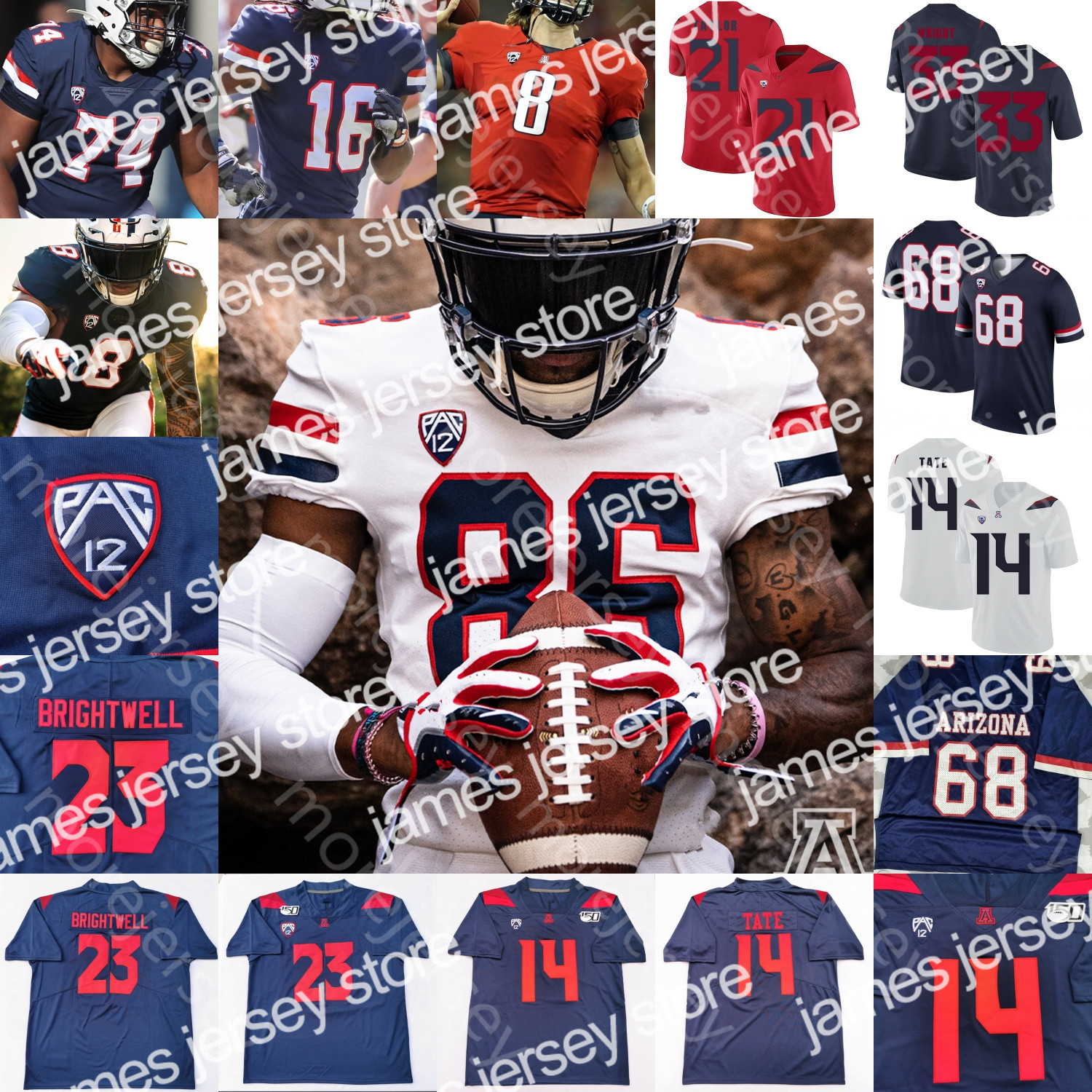 

New Custom Arizona Wildcats Football Jersey College Rob Gronkowski Nick Foles Khalil Tate Gary Brightwell Taylor Cunningham Berryhill III Harris, Navy i
