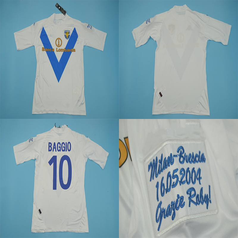 

2003 2004 Retro Soccer Jerseys Brescia BAGGIO Last Match Jersey 10# For Men Away Vintage Football Shirt, 03/04 white with league