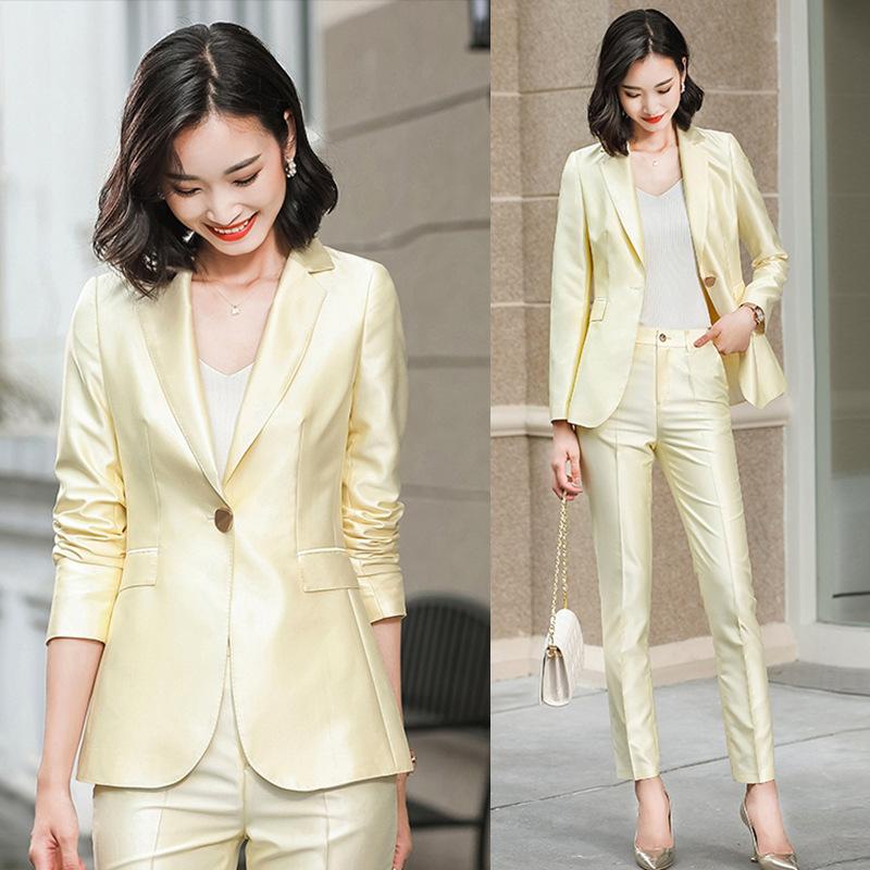 

Women' Two Piece Pants Capable And Handsome Fashionable Suit Women2022Autumn Winter Professional Korean Style Slim Imitation Acetate Two-Pi, Pink suitsuit pants