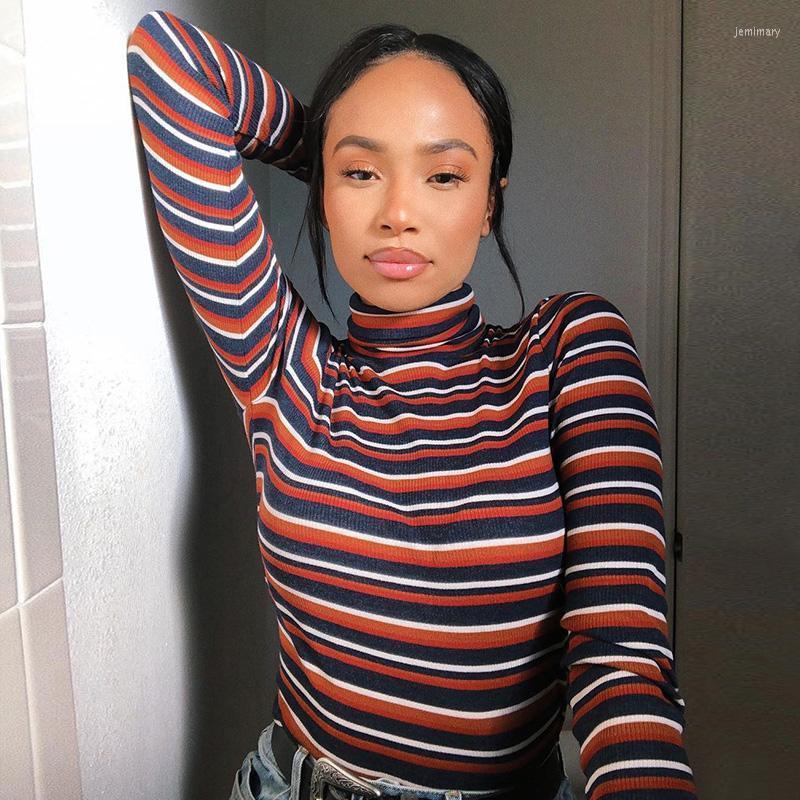 

Women' Sweaters AUTUMN Style Women High Collar Striped Knitting Slim Top Casual Sweater Neck Basic Chic Tees Crop Jumper Jemi22, Multi