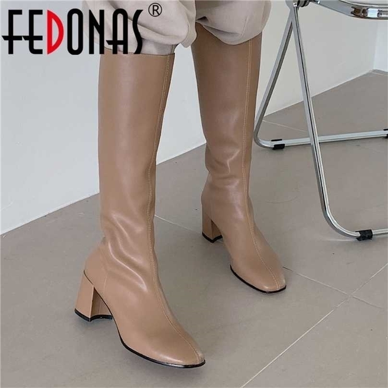 

FEDONAS Fashion Slim Long Shoes Woman Back Zipper Round Toe Thick Heels Knee High Boots Winter est Party Basic 211105, Zongser