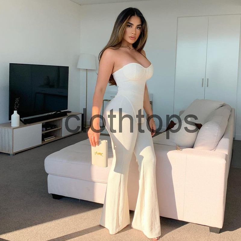 

Br21y571 sexy women' fashion solid color pit strip wrap chest horn Pants Set, White