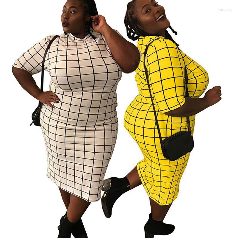 

Plus Size Dresses Women Long Summer 2022 Dress Clothing Casual Office Ladies White Plaid Bodycon Wholesale Drop Jona22