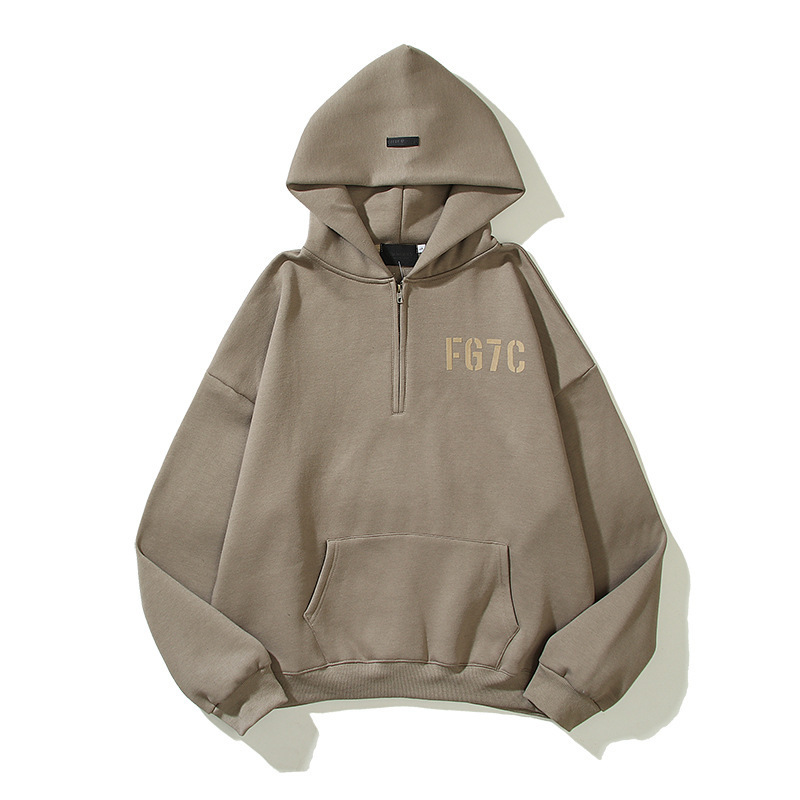 

Designer hoodie Season 7 Main Line Half Zipper Hoodie High Street FG7C letter fleece, Dark coffee