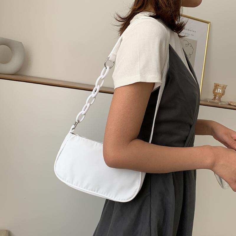 

Evening Bags Fashion Shopping Bag Retro Underarm Casual Women Totes Shoulder Nylon Solid Color Chain Street Handbag For 2022, Black