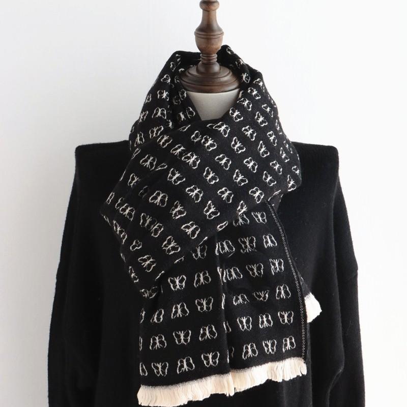 

Berets 2022 Ladies Scarf Fashion Bow Thickening Warm Shawl Dual-use, Black