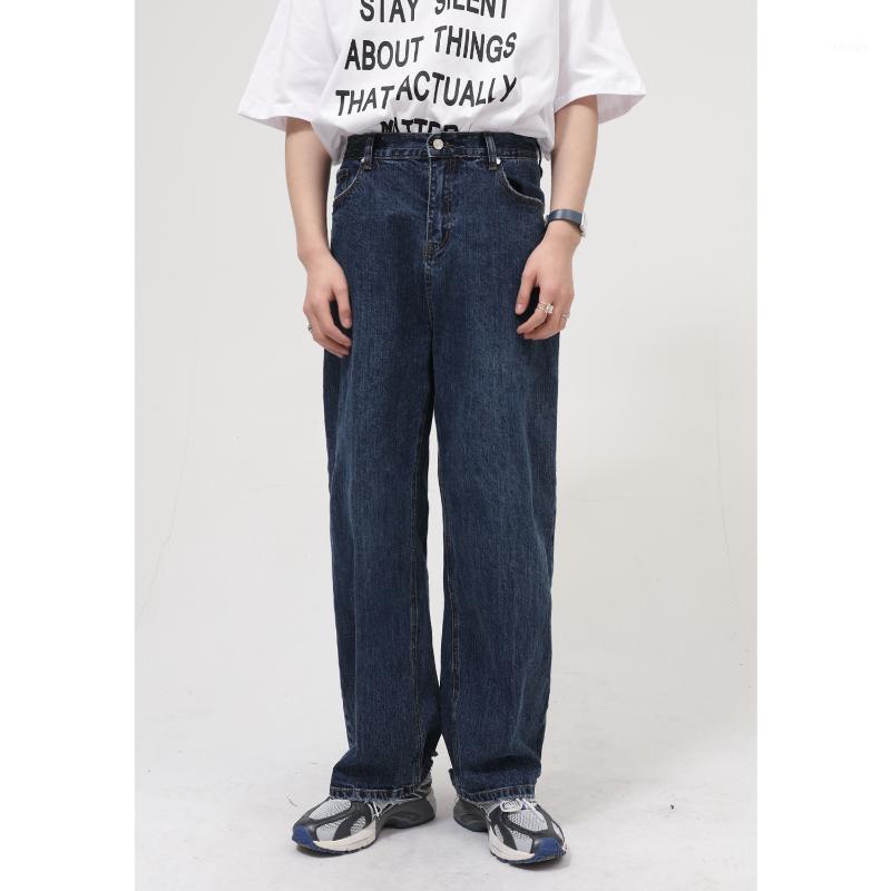 

Men' Jeans High Quality Korean Loose Simple Fashion Mid Waist Washed Casual Men Denim Pants, Blue