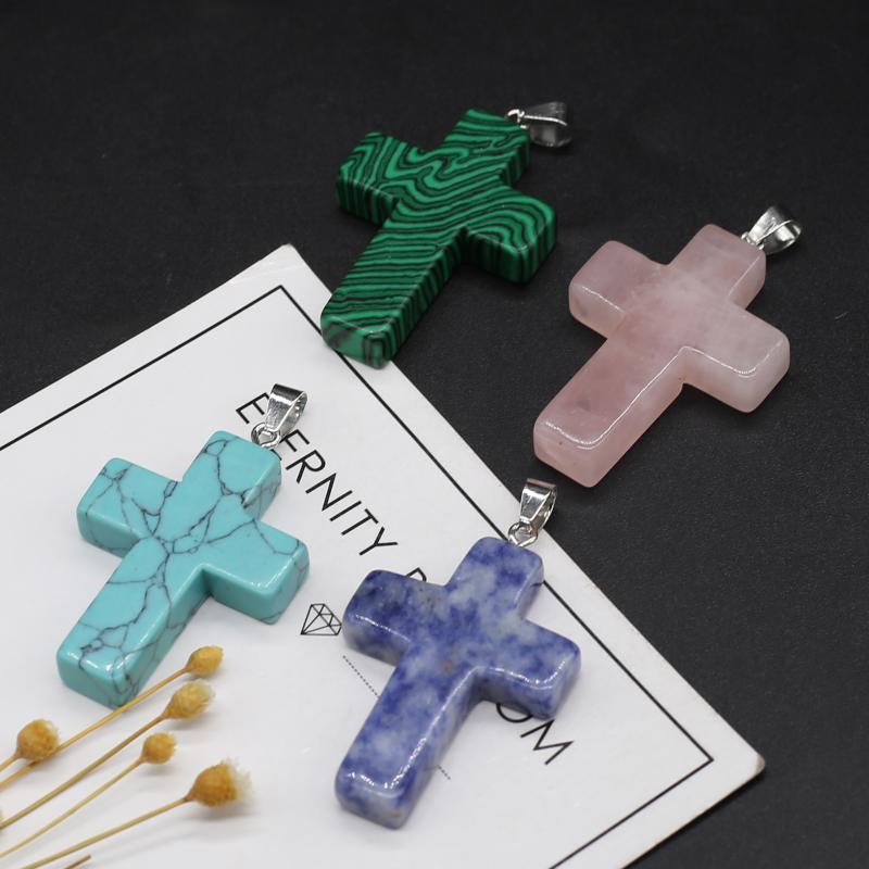 

Pendant Necklaces 1pcs Natural Cross Shape Rose Quartzs Malachite Stone Charm For Women Jewelry Making DIY Earring Size 28x45mmPendant