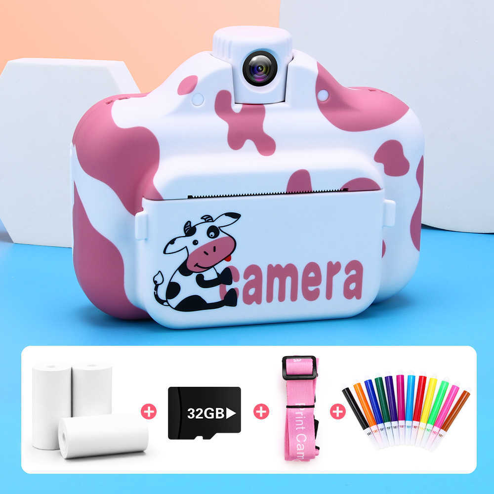 Kids Instant Thermal Paper Printer Cartoon Cow Wireless WIFI 1080P Video 4K HD Child Digital Print Camera Toy-image-768906577