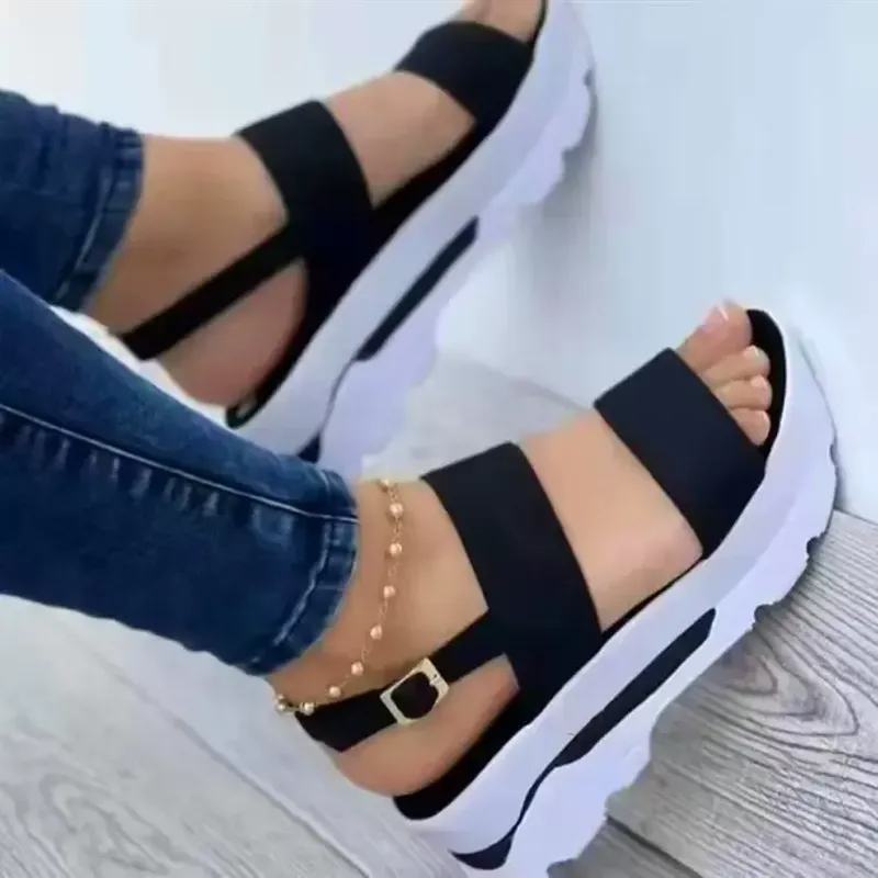 

2022 Summer High Quality Women Sandals Fashion Buckle Platform Thick Heel Genuine Leather Womens Cool Shoe Designer Sandal Big Size Shoes 36-43, Red