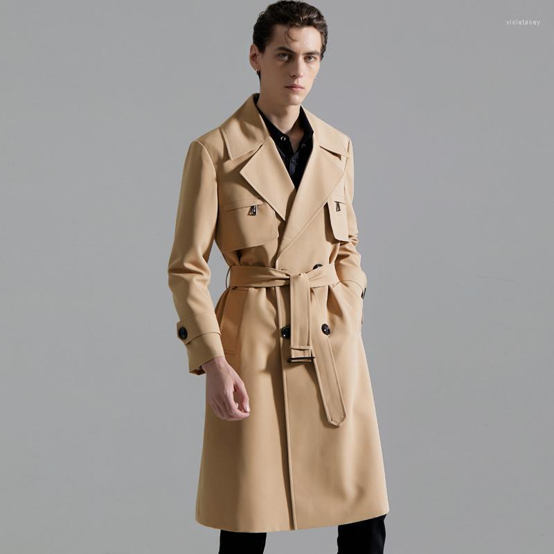 

Men' Trench Coats 2022 Khaki Long Style Mens Luxury Autumn Winter Double Breasted Male Jackets Fashion Loose Man With Belt 6XL Viol22