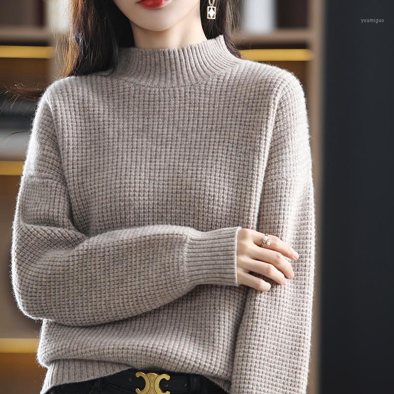 

Women' Sweaters 2022 AutumnWinter 100%Wool Cashmere Sweater Women Plus Size Knit Half High Neck Pullover Loose Thick LongSleeve Female Shir, Blue