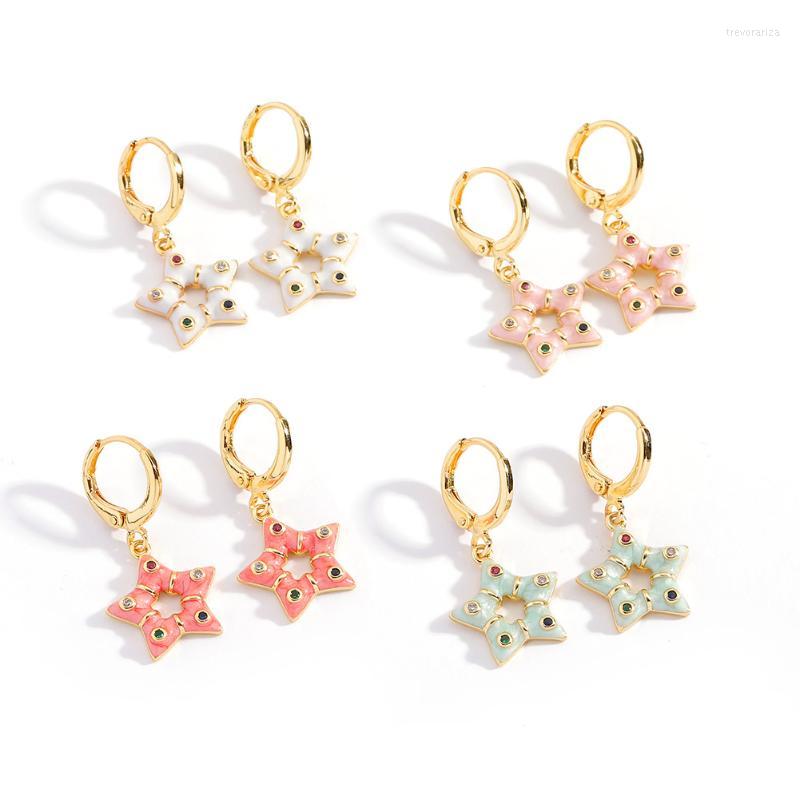 

Hoop Earrings & Huggie Fashion Women's Jewelry Copper-plated Real Gold Drip Oil Pentagram Small Fresh Valentine's Day GiftHoop