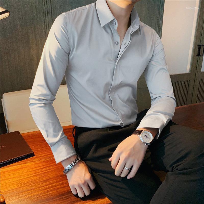 

Men's Dress Shirts Men 2022 Spring Autumn Fashion Business Casual Blouses Male Solid Color Slim Fit Formal O811 Dway22, Qianhui