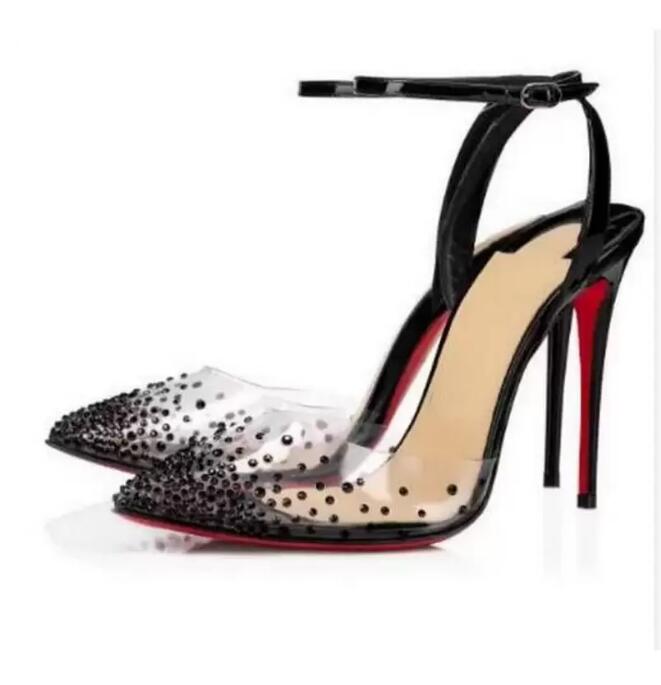 

2022 Wedding Marry Dress Shoes Nude Color Flat/ High Heels Pumps Follies Strass Degrastrass Imported Mesh+Rhinestone Party Evening Snadals PVC Slingback, Redbottom 3