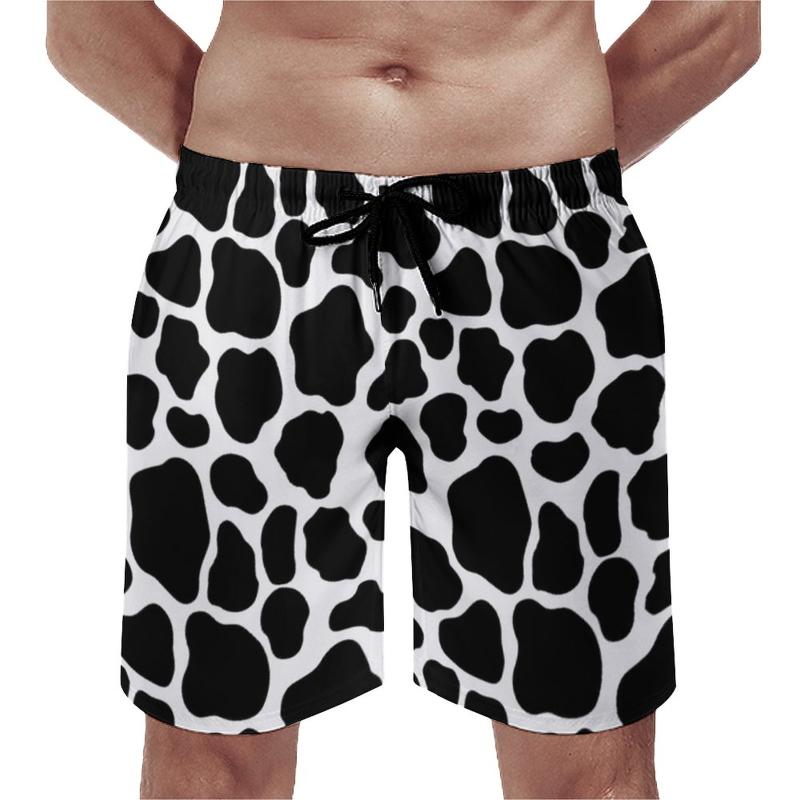 

Men's Shorts Black And White Cow Print Board Pattern Spots Animal Short Pants Drawstring Design Swim Trunks Big SizeMen's, Style-11