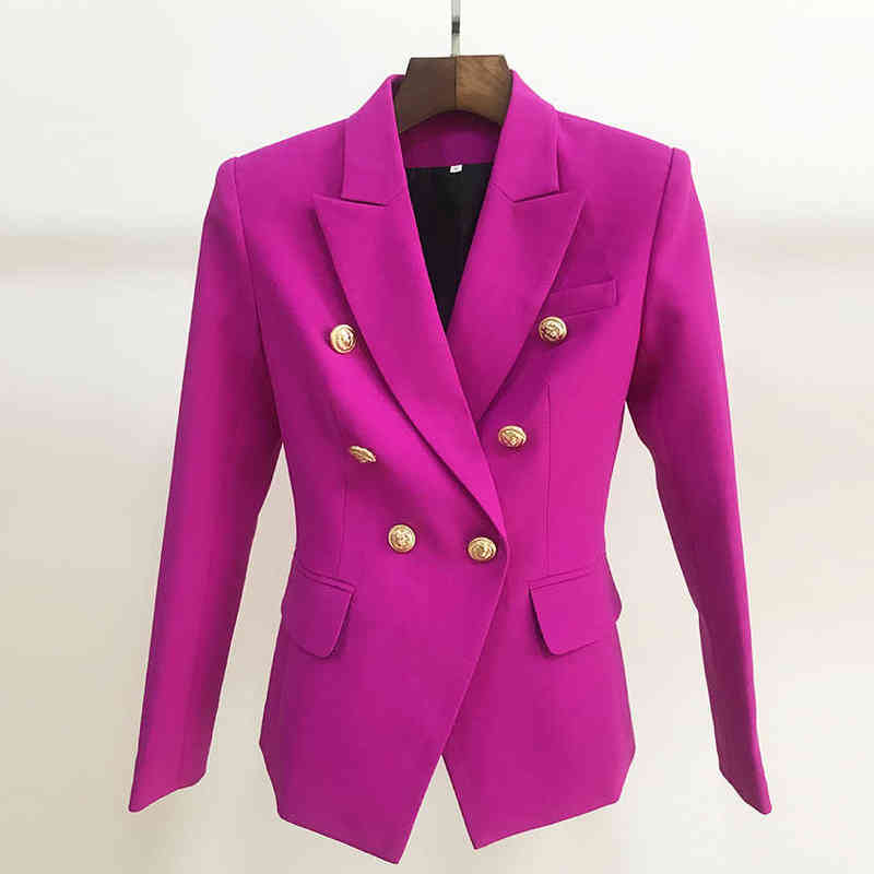 

New Design Fuchsia Purple Blazer Women High Quality Fits Classic Double Breasted Gold Buttons Slim Office Women Blazers Jacket J220813