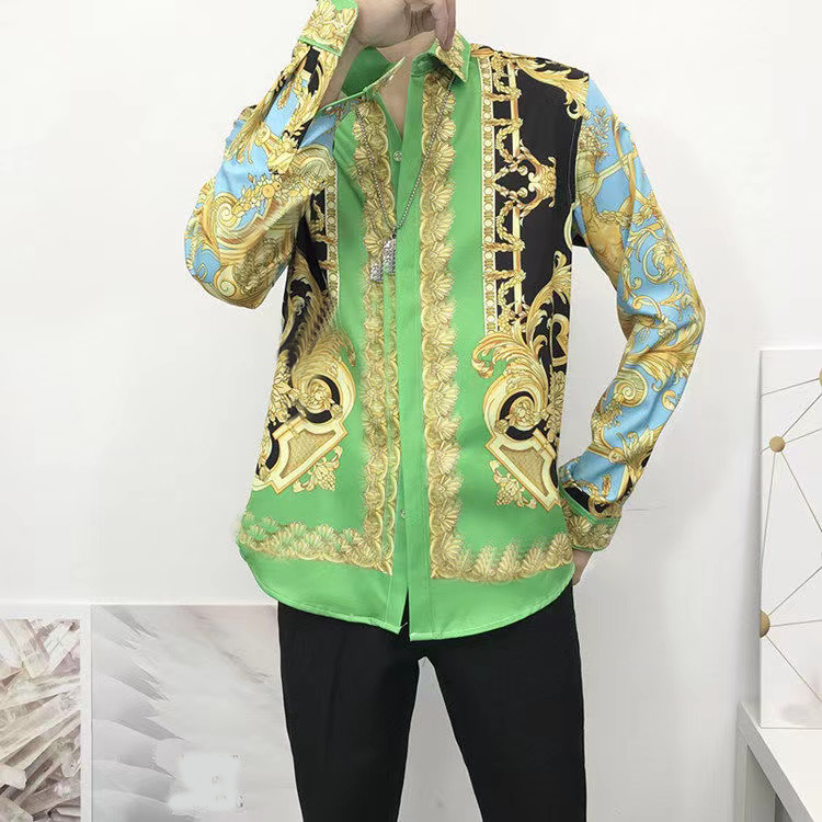 

2022 Spring and Autumn New European and American Noble Court Wind Contrast Pattern 3D Printing High-end Men's Long Sleeve Shirt Tide, Multi