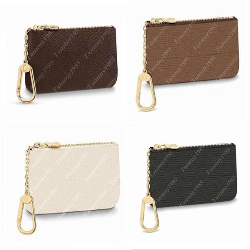 

Fashion KEY POUCH POCHETTE CLES Key Coin Purse Womens Mens Brown old flower Ring Credit Card Holder Mini Wallet Bag with box 5 col257e, Brown grid