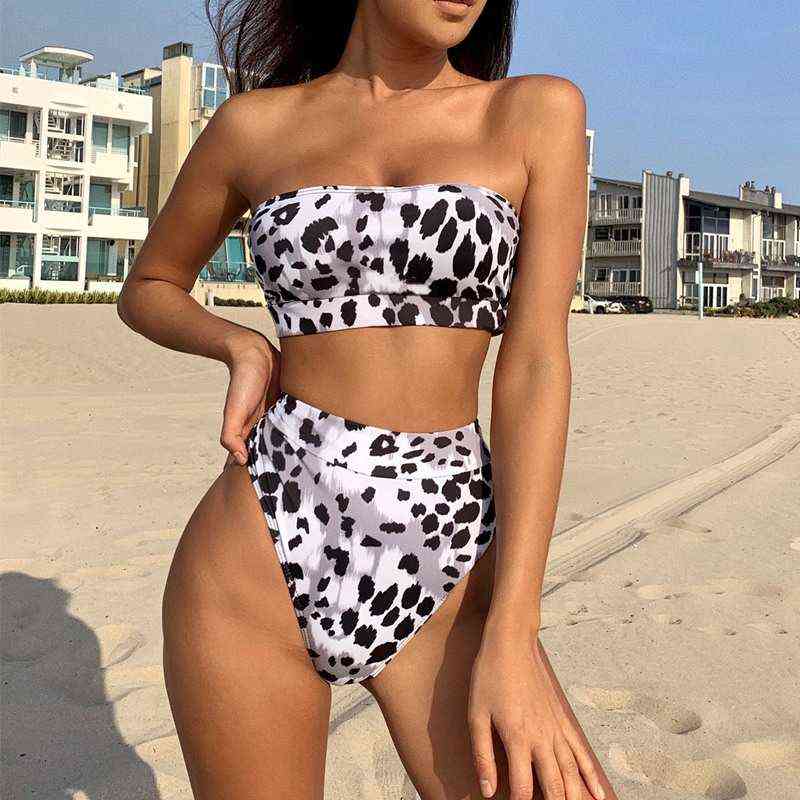 

Leopard Sexy Bikini Set Bandeau Tube Push Up Padded High Waisted Women Bathing Suit Brazilian 2021 New, Leopard print