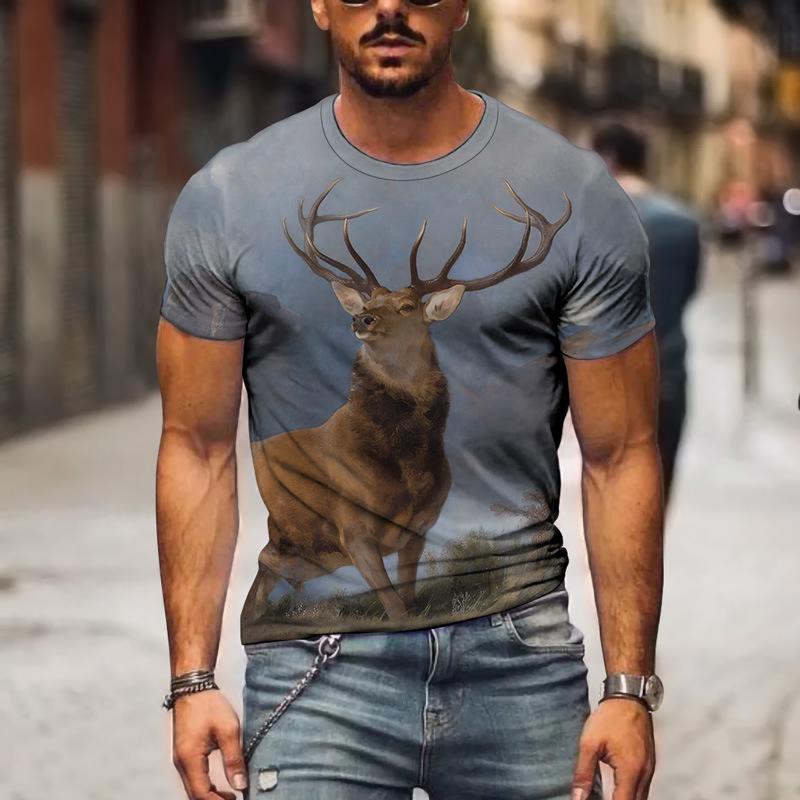 

Men's T-Shirts Summer Fawn Print T-shirt Men Casual Animal Hip-hop 3D Printing Fashion Harajuku Style Street Plus Size Clothing, Wj-959