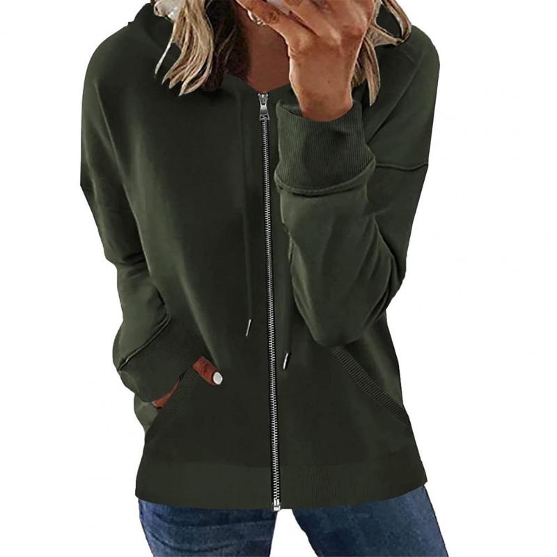 

Women' Hoodies & Sweatshirts Hoodie Women Solid Color Zipper Autumn Winter Drawstring Pockets Hooded Sweatshirt Coat For Fitness With A, Black