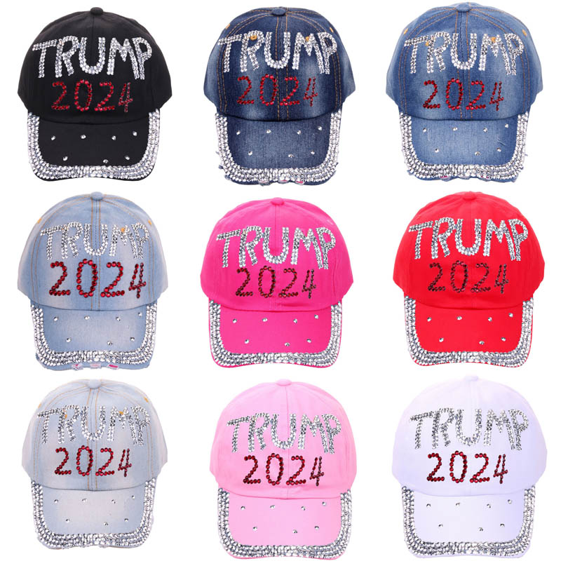 

Trump 2024 Diamonds Denim Sun Hat Casual Diamond Baseball Cap Athleisure Adjustable Cotton Hat