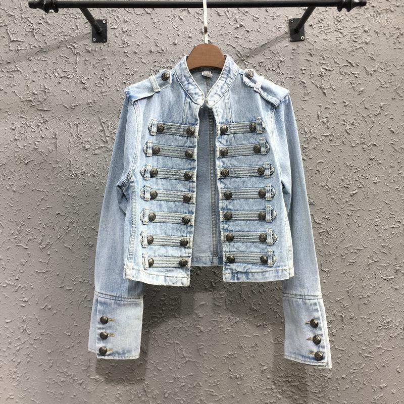 

Women' Jackets Punk Motorcycle Short Jacket Women 2022 Spring Autumn Stand Collar Long-sleeved Denim Epaulette Buttons Coat, Black