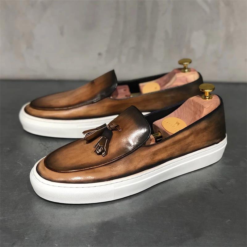 

Men Elegant Casual Shoes Classic Moccasin Solid Color PU Round Toe Flat Heel Fringe Fashion Business Party Outdoor Dress Shoes, Clear