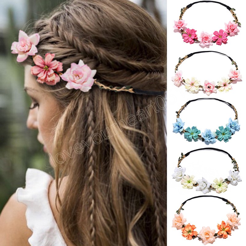 

Bride Crown Hairband Rope Women Flower Headband Party Garland Princess Wreath Wedding Floral Headband Hair Accessories