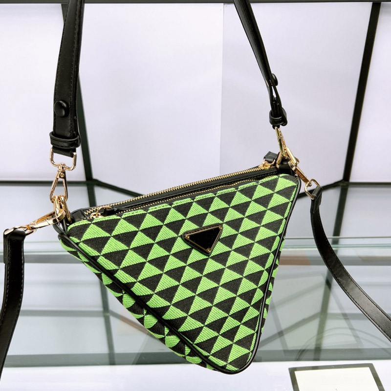 

Fashion Designers Women Men Embroidered shoulder bag Leather Triangle pouch Canvas bags crossbody Symbole jacquard fabric handbag shoulders Purse, Box
