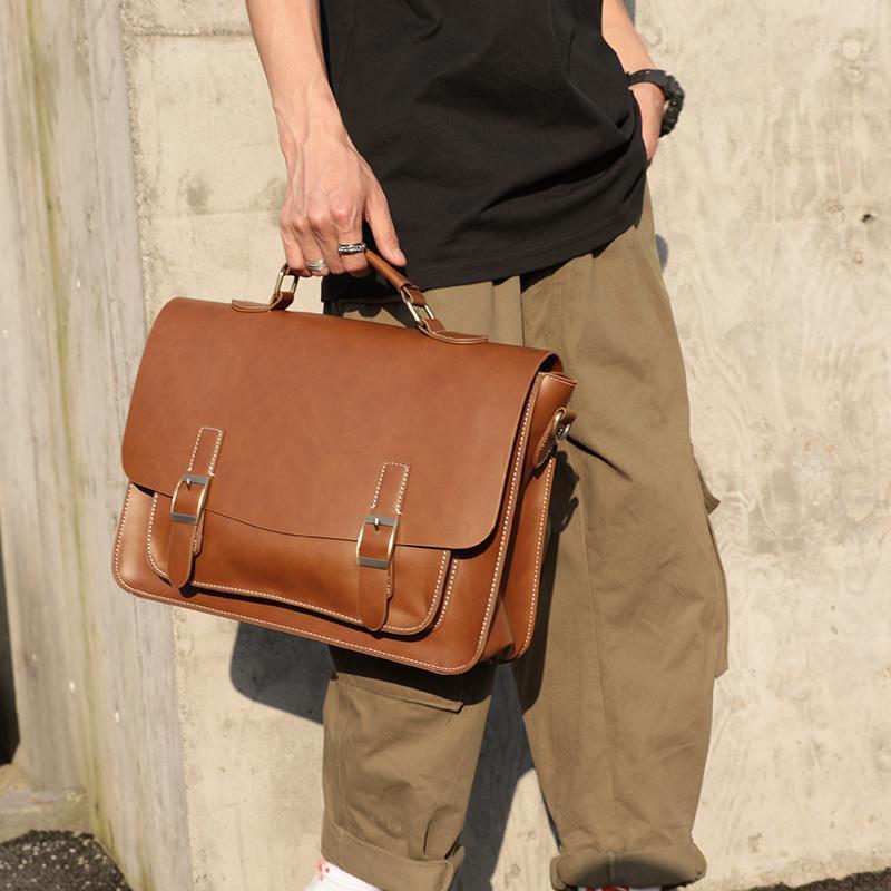 

England Fashion Style Vintage Men Leather Bag Casual Handbag Perfect Quality Business Briefcase Briefcases, Black