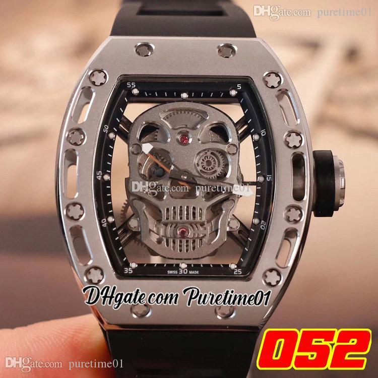 

Skull Miyota Automatic Mens Watch Steel Case Skeleton Dial Black Rubber Strap Super Edition Puretime01 052b2, 052 black rubber